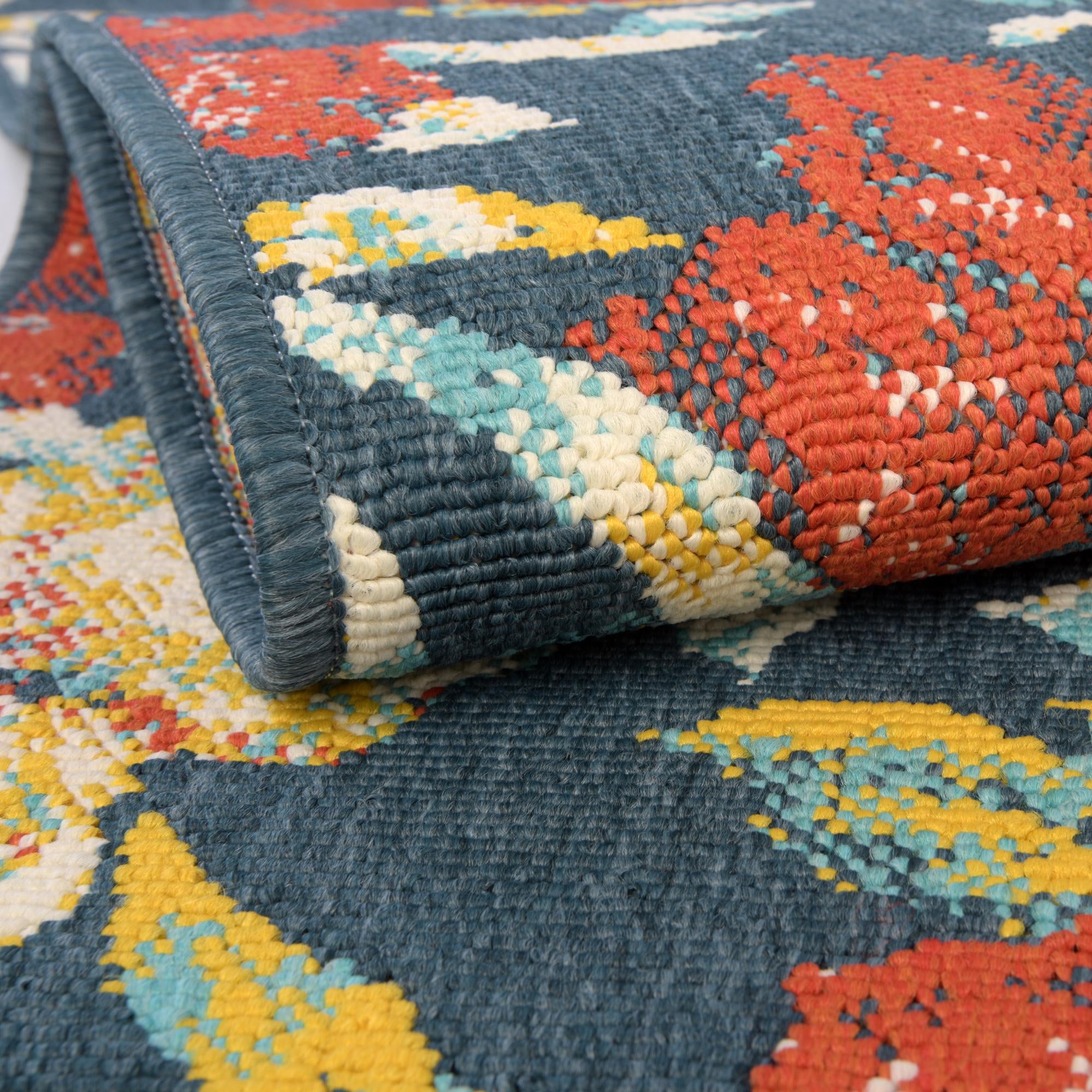 Multicolor 7' x 7' Washable Coastal Indoor / Outdoor Round