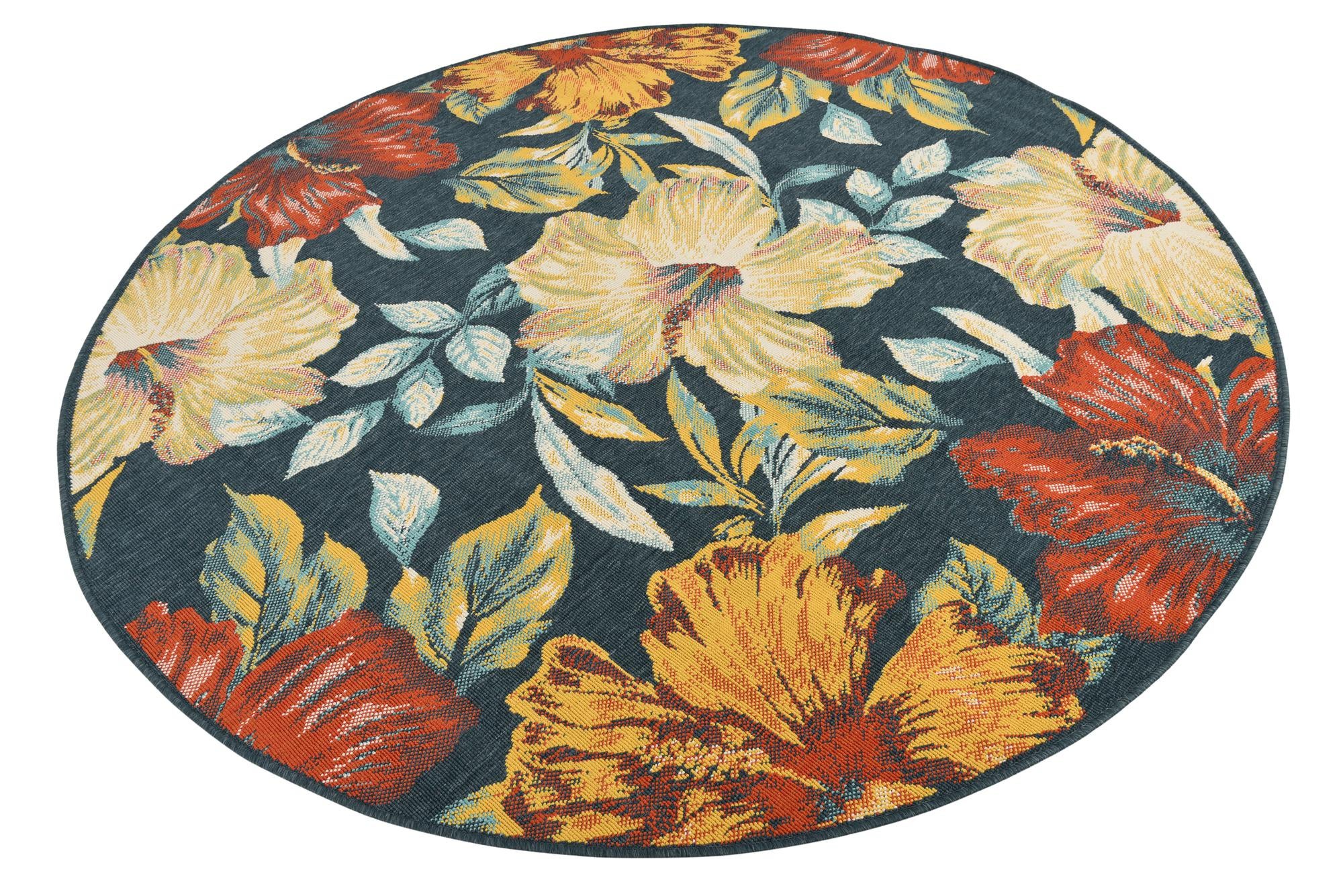 Multicolor 7' x 7' Washable Coastal Indoor / Outdoor Round