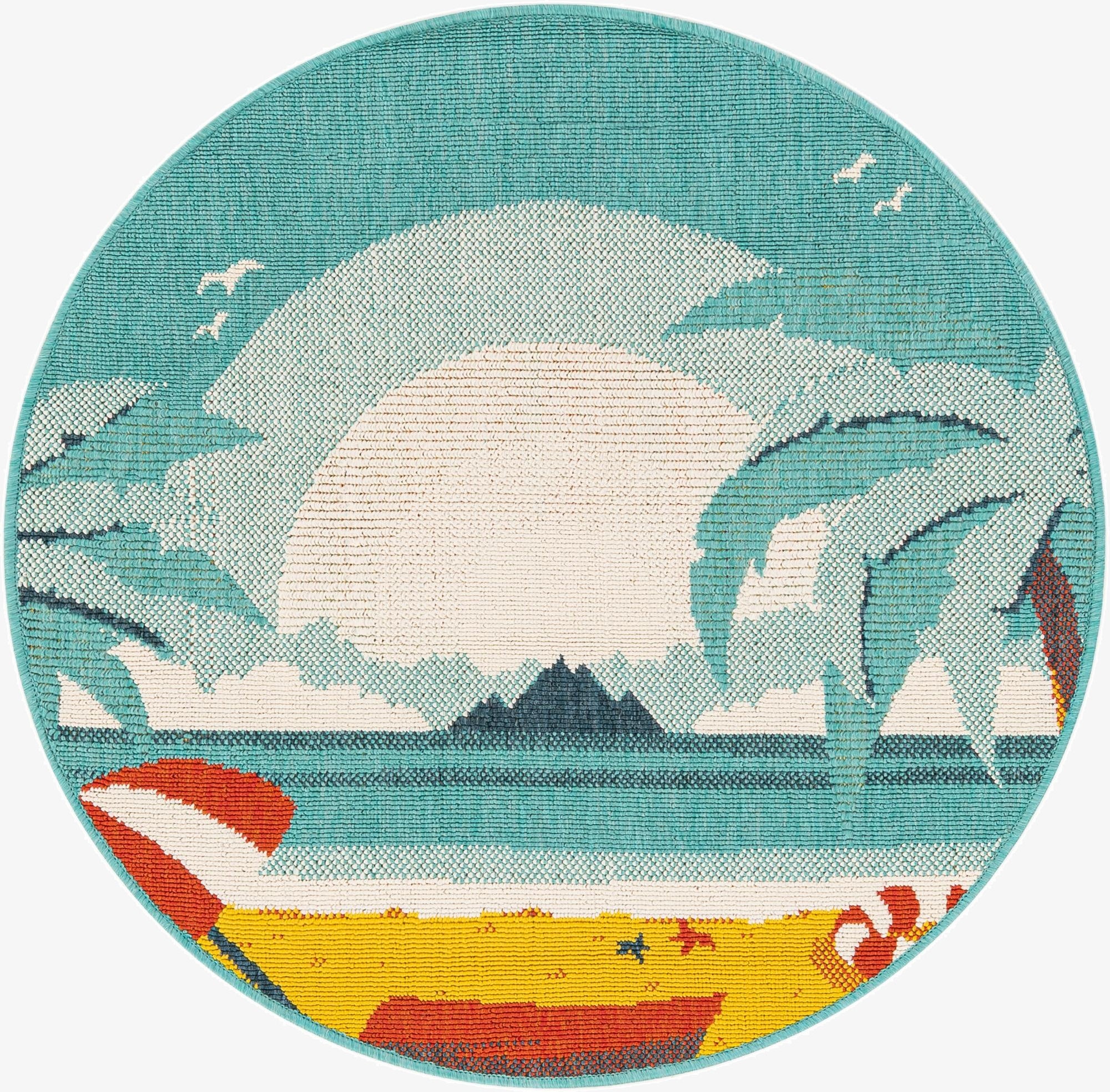  3' x 3'  Washable Coastal Indoor / Outdoor Round Rug