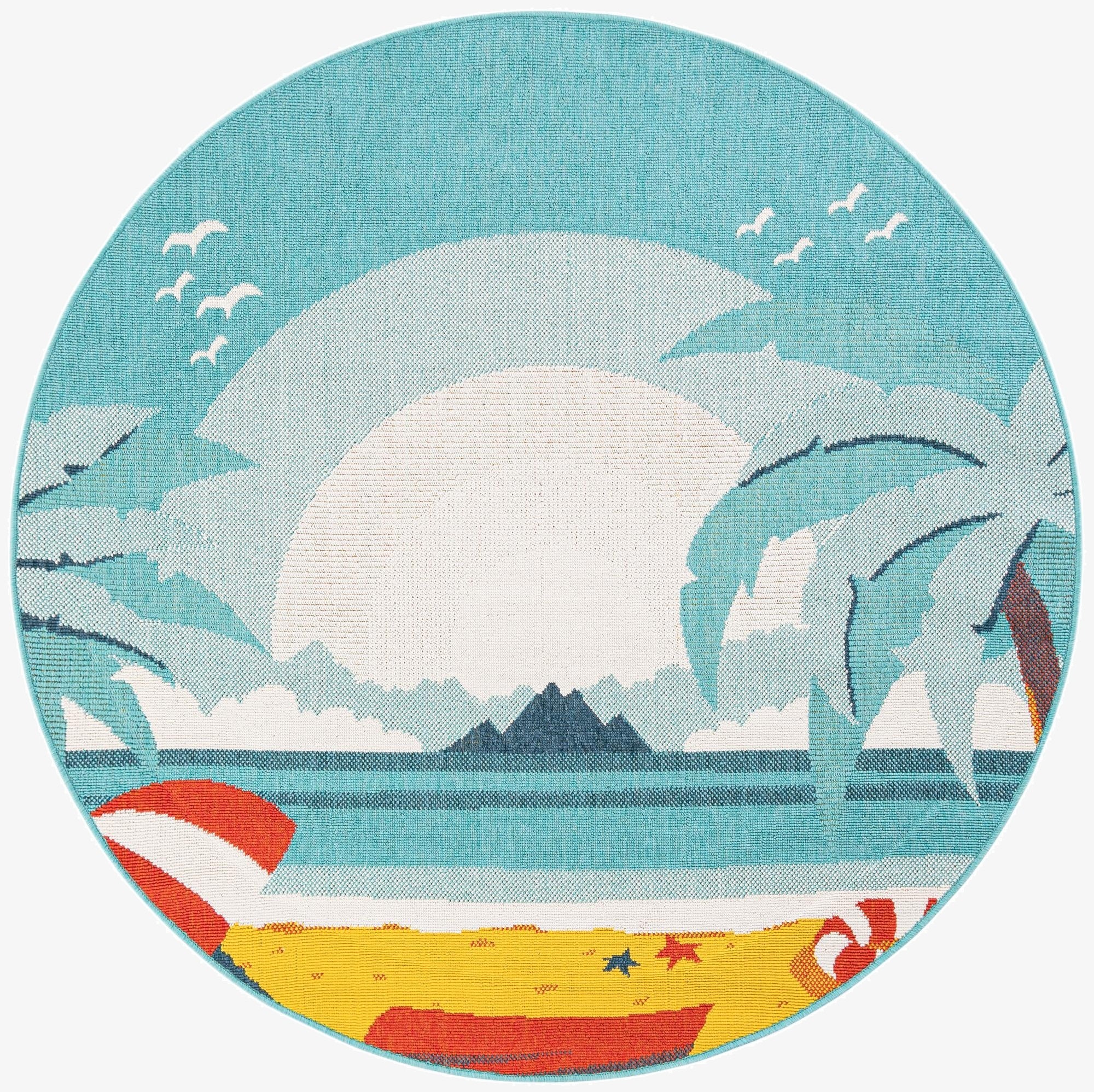  5' x 5'  Washable Coastal Indoor / Outdoor Round Rug