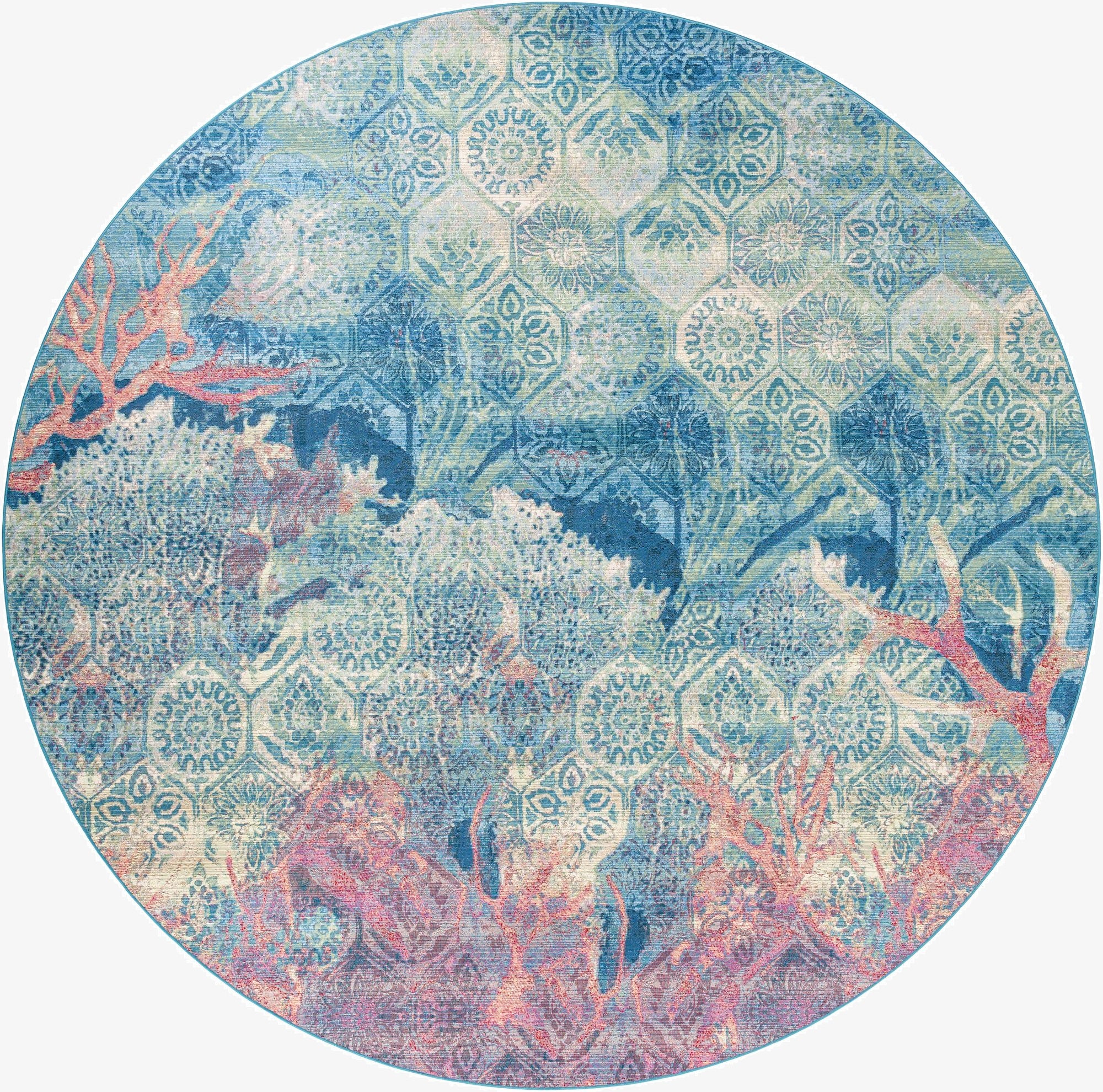  12' x 12'  Washable Coastal Indoor / Outdoor Round Rug