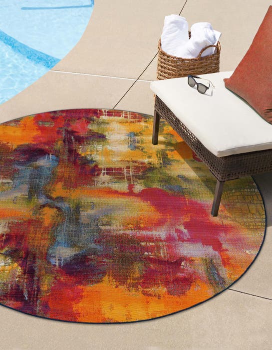 Multicolor 8' x 8' Modern Indoor / Outdoor Round Rug | Rugs.com