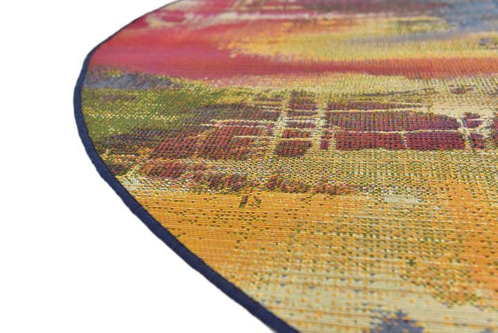 Multicolor 8' x 8' Washable Modern Indoor / Outdoor Round Rug | Rugs.com