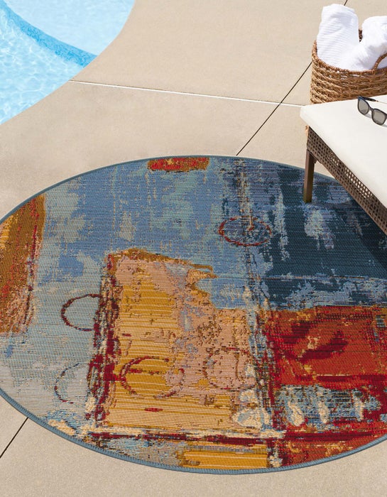 Light Blue 8' x 8' Modern Indoor / Outdoor Round Rug | Rugs.com