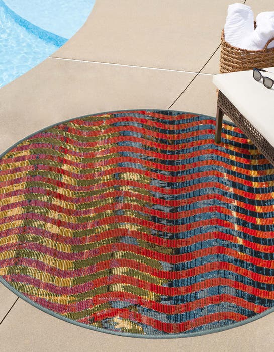 Multicolor 8' x 8' Modern Indoor / Outdoor Round Rug | Rugs.com
