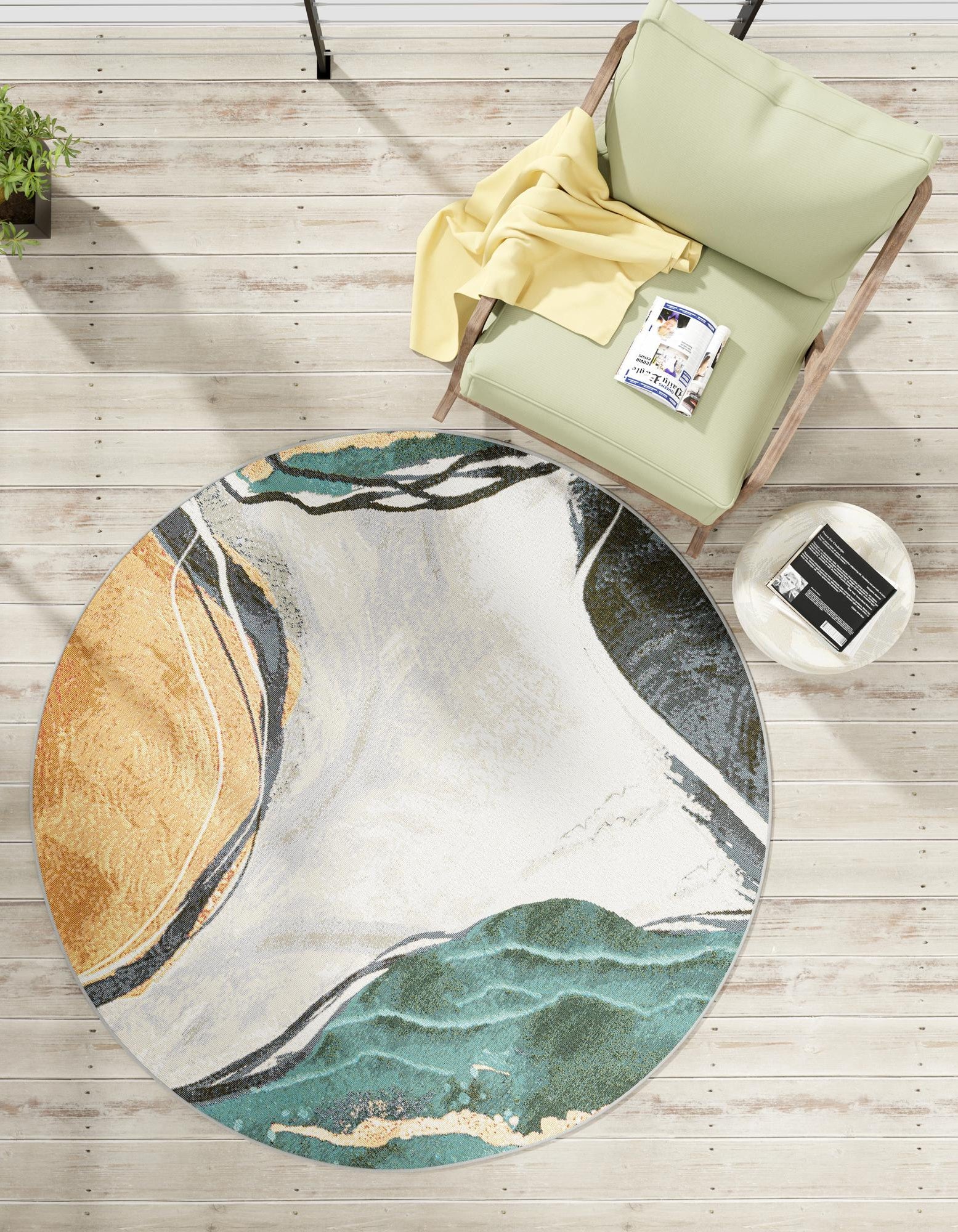 Multicolor 10' x 10' Modern Indoor / Outdoor Round Rug | Rugs.com