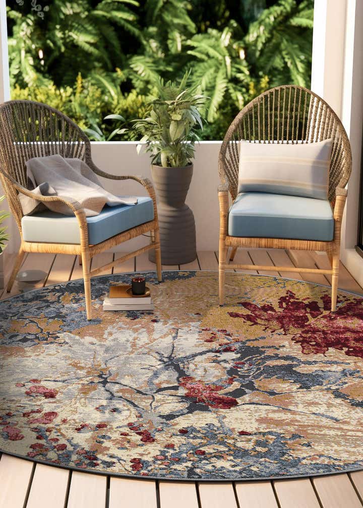 Multicolor 3' 3 x 3' 3 Modern Indoor / Outdoor Round Rug | Rugs.com