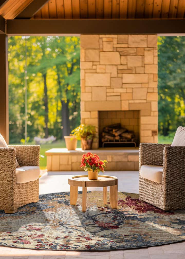 Multicolor 3' 3 x 3' 3 Modern Indoor / Outdoor Round Rug | Rugs.com