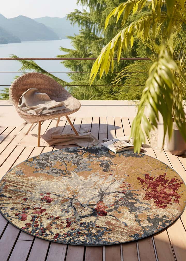 Multicolor 3' 3 x 3' 3 Modern Indoor / Outdoor Round Rug | Rugs.com