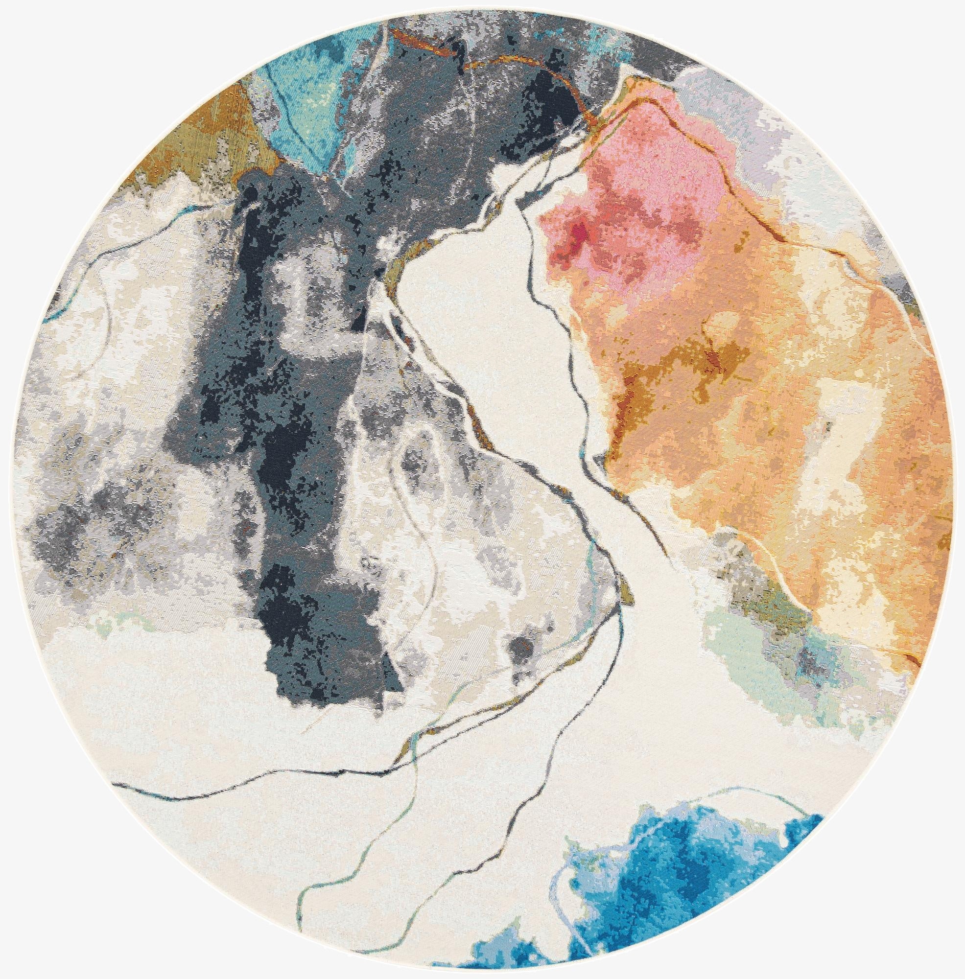  7' 10 x 7' 10  Washable Modern Indoor / Outdoor Round Rug