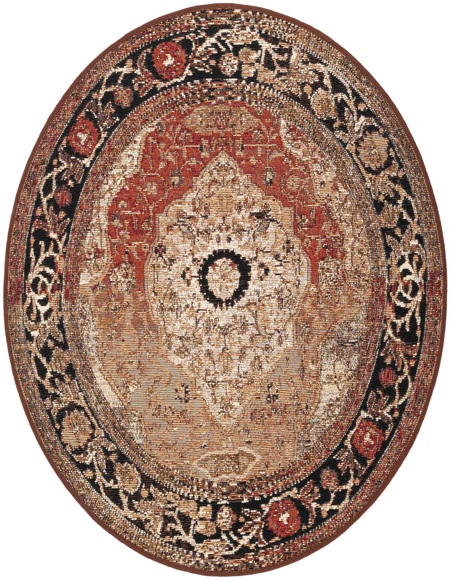 A 3' 0 x 3' 0 round multi-colored traditional rug with an ornate medallion pattern, suitable for indoor/outdoor use.