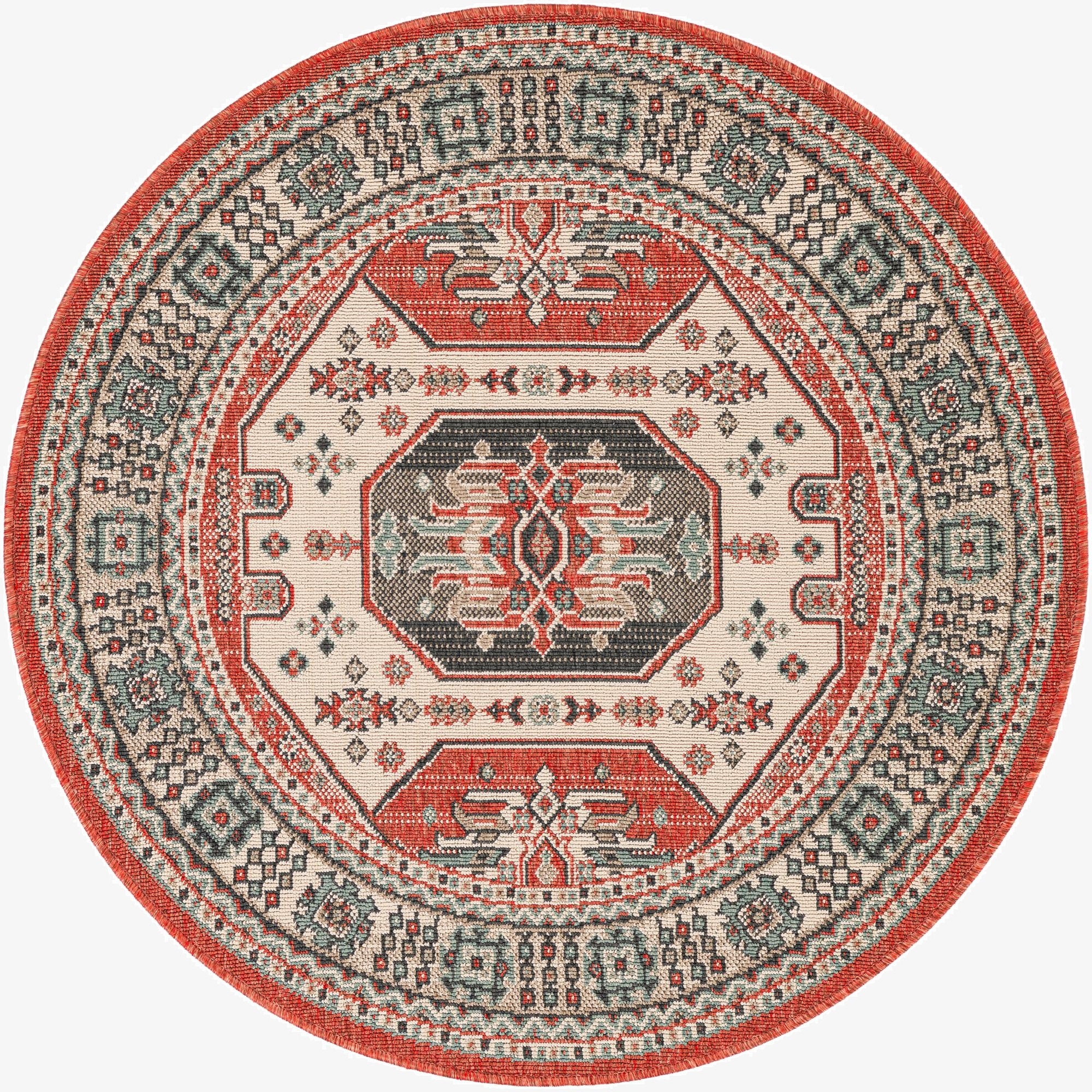  4' x 4'  Washable Traditional Indoor / Outdoor Round Rug