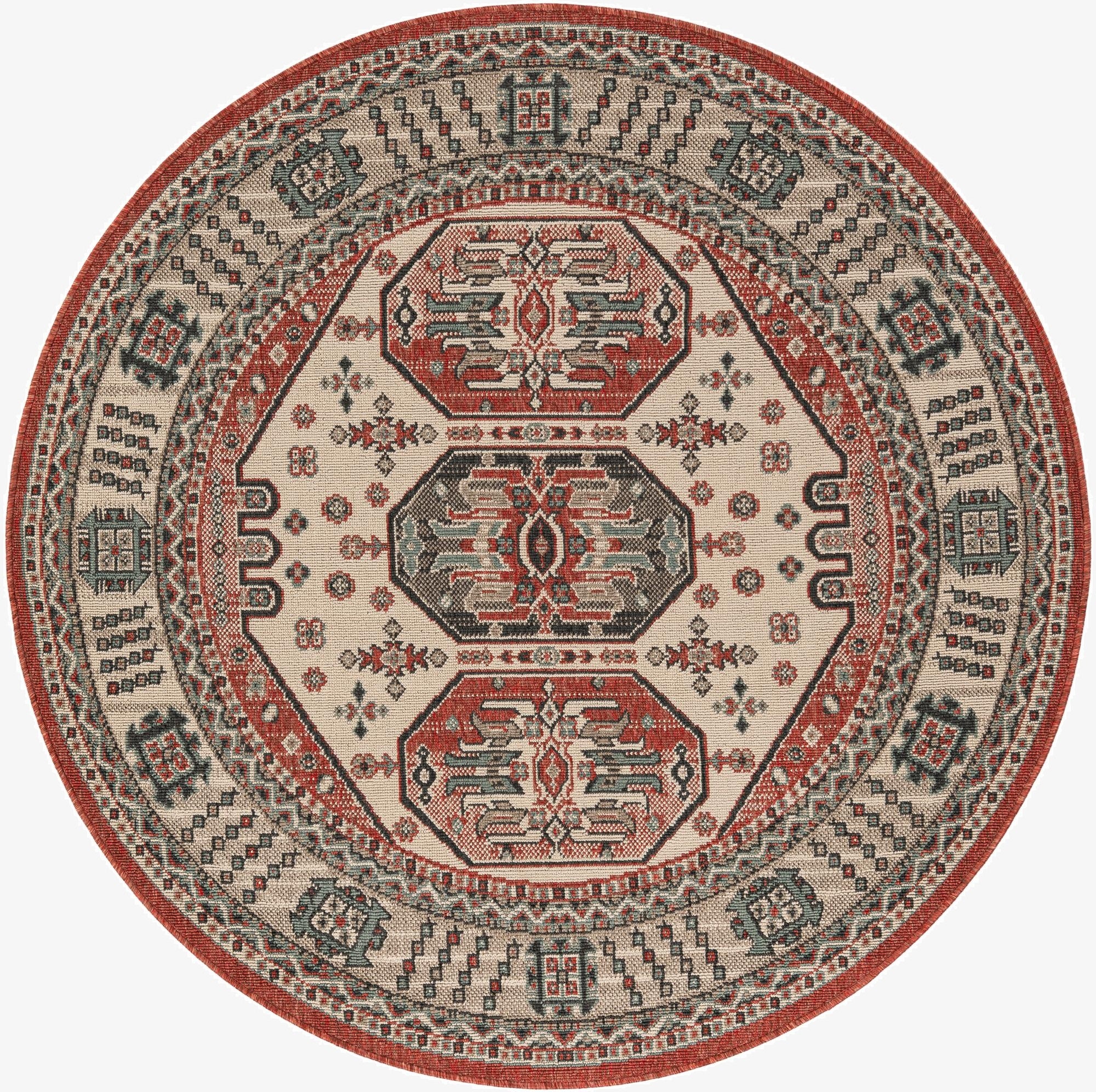 5' x 5'  Washable Traditional Indoor / Outdoor Round Rug
