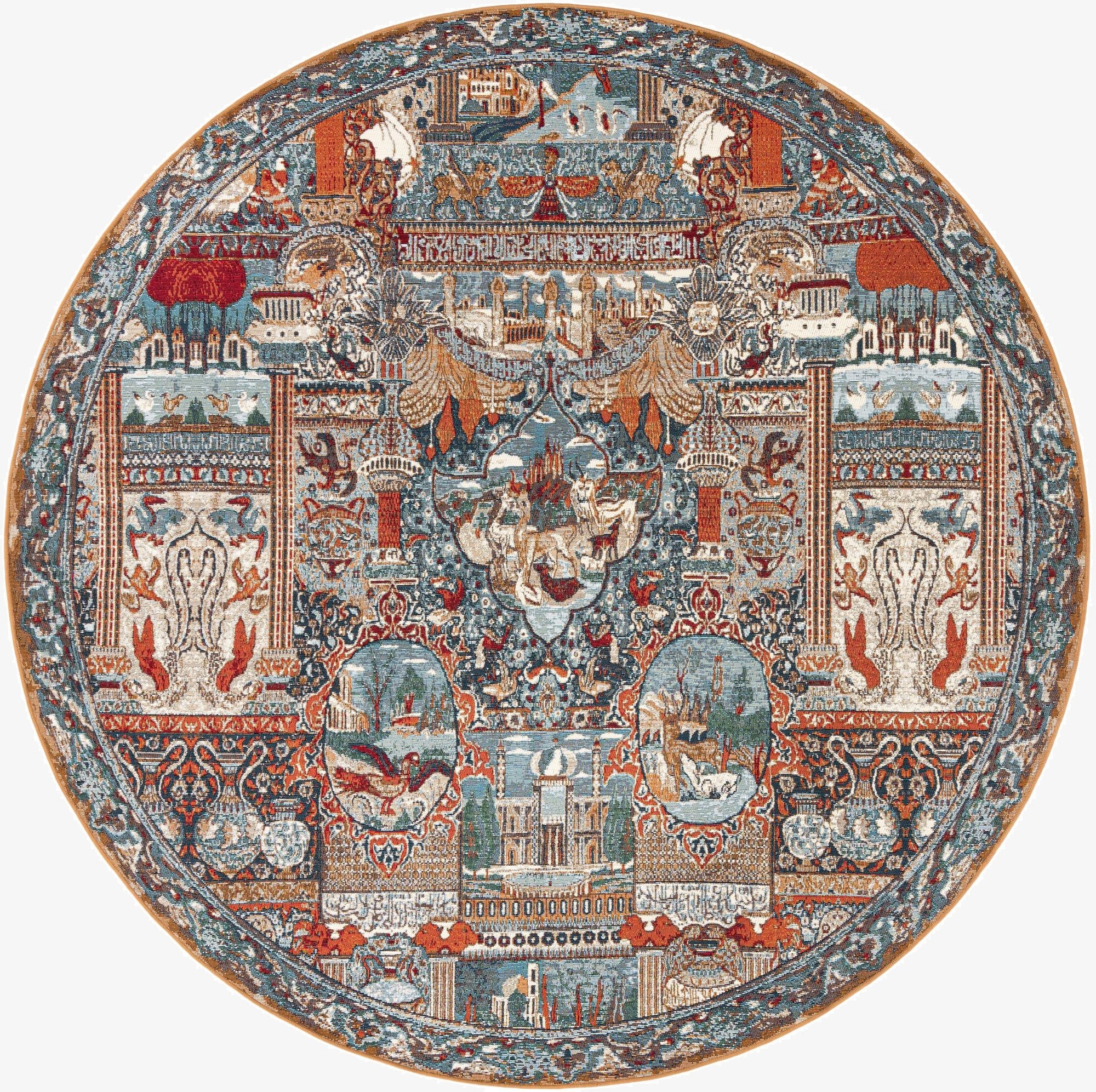  7' 10 x 7' 10  Washable Traditional Indoor / Outdoor Round Rug