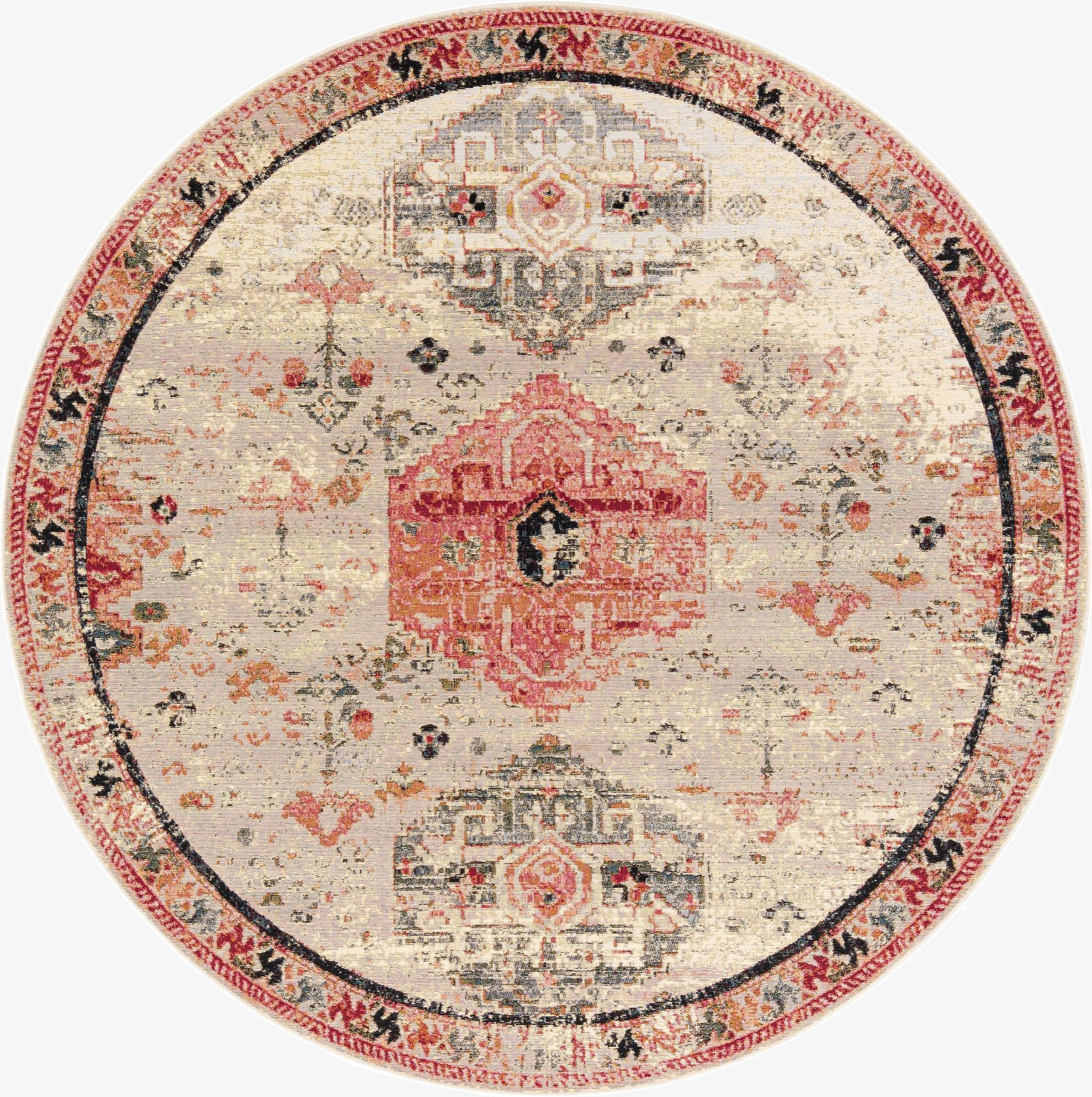  7' 10 x 7' 10  Washable Traditional Indoor / Outdoor Round Rug