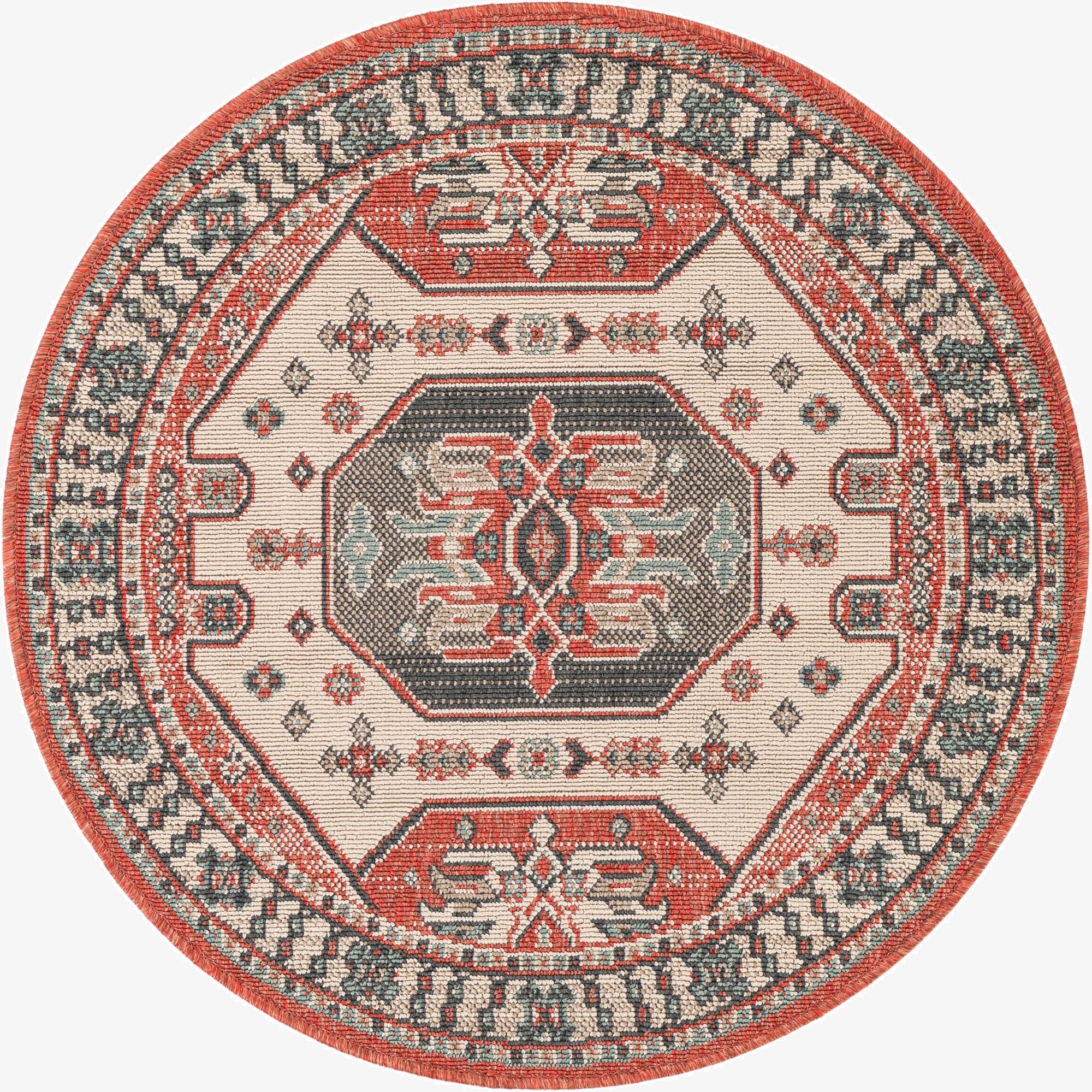  3' x 3'  Washable Traditional Indoor / Outdoor Round Rug