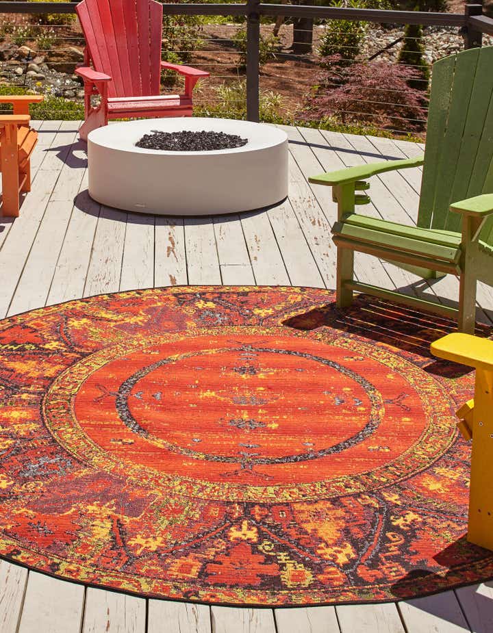Multicolor 7' 10 x 7' 10 Tribal Indoor / Outdoor Round Rug | Rugs.com