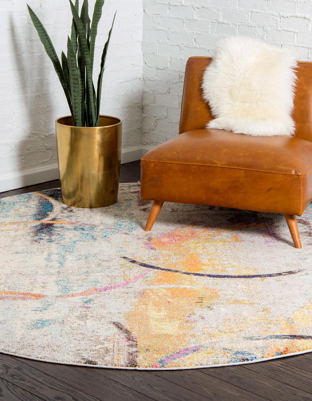 Multicolor 8' x 8' Theia Round Rug | Rugs.com