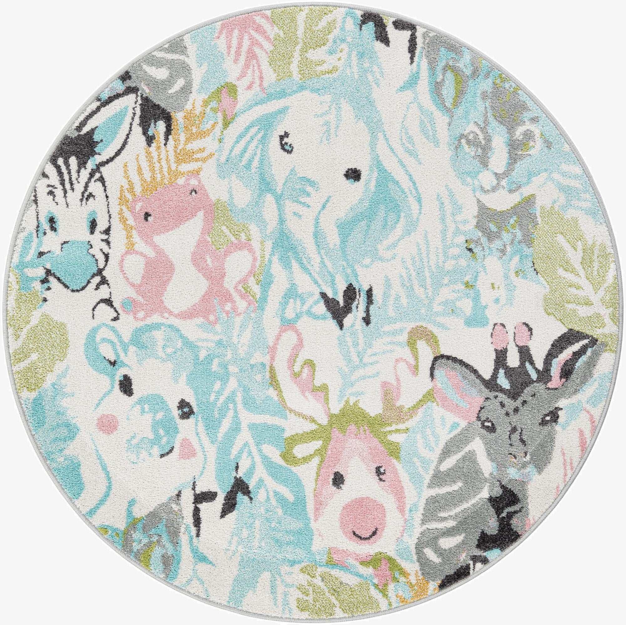  5' x 5' Animals Whimsy Kids Round Rug