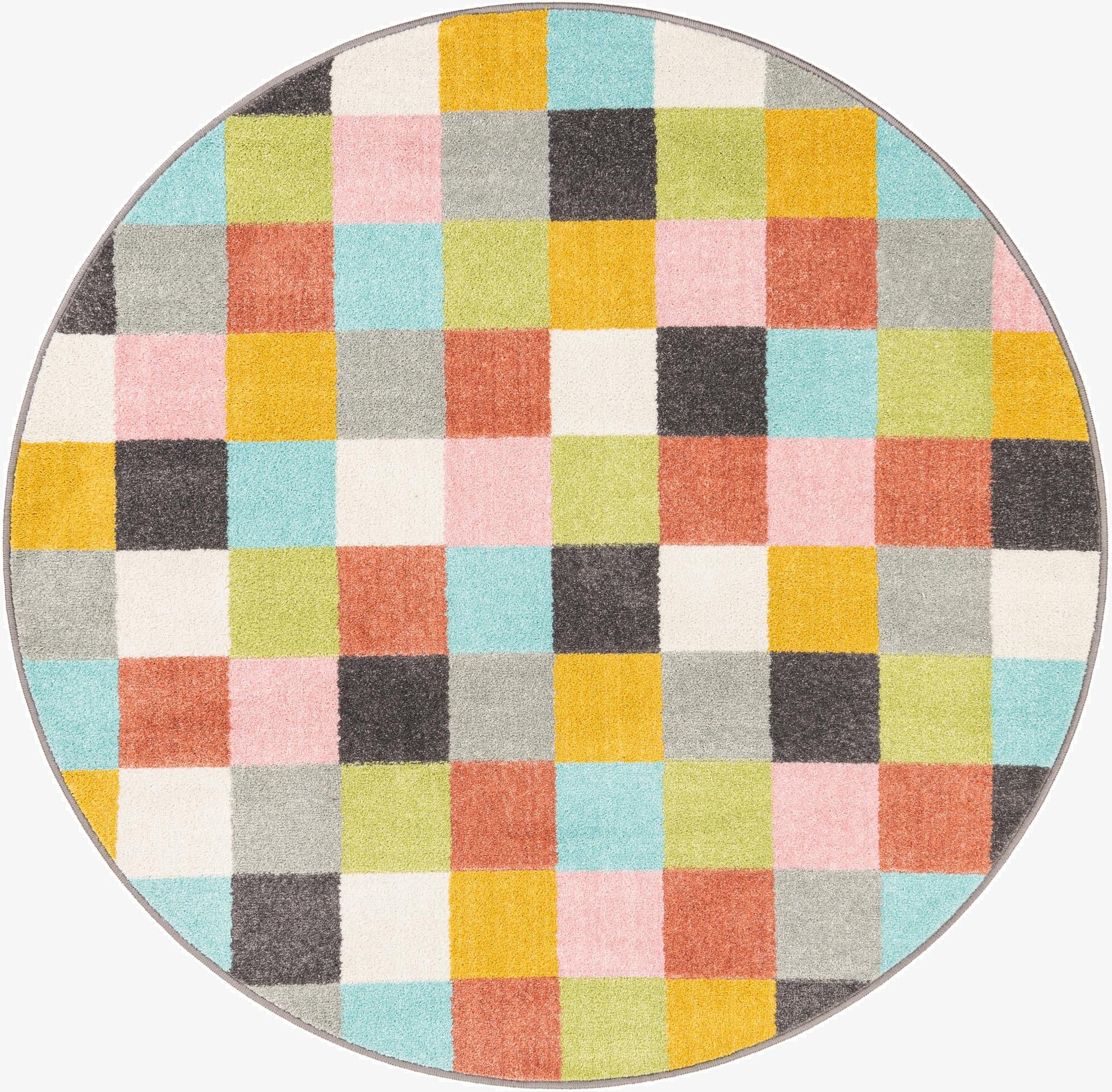  5' 3 x 5' 3 Checkered Whimsy Kids Round Rug