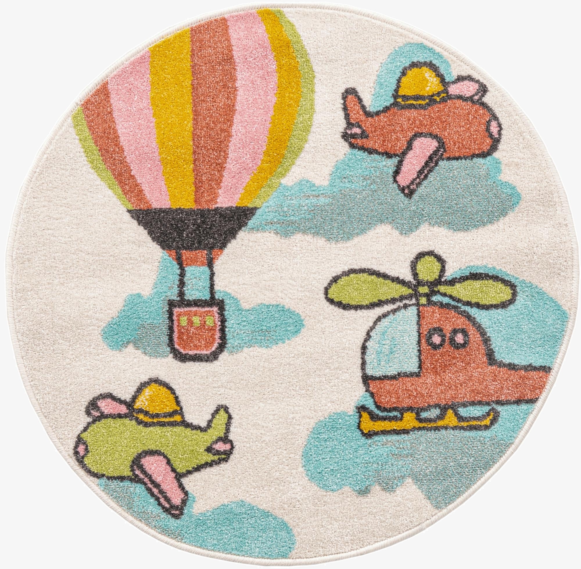  3' 3 x 3' 3 Airplanes Whimsy Kids Round Rug