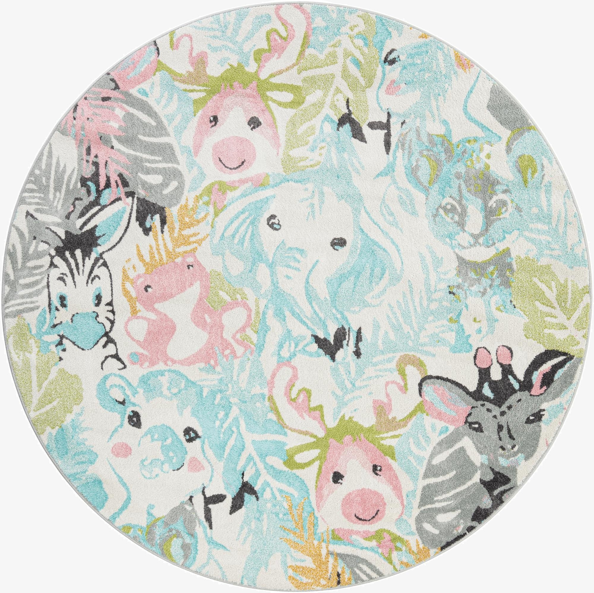  7' 10 x 7' 10 Animals Whimsy Kids Round Rug