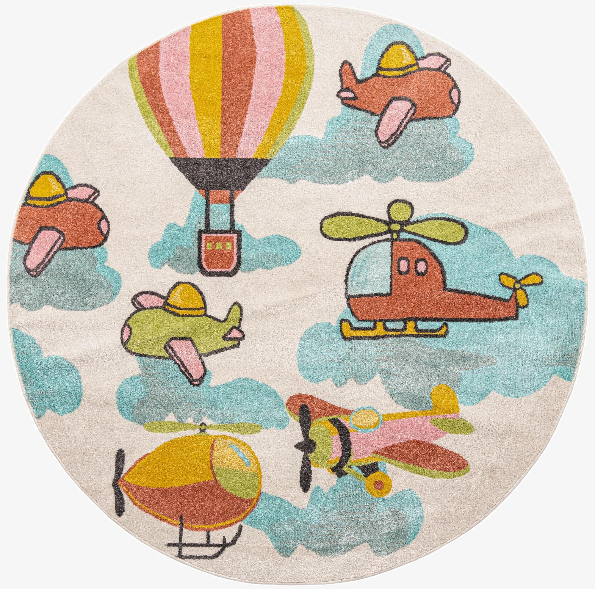  7' 10 x 7' 10 Airplanes Whimsy Kids Round Rug