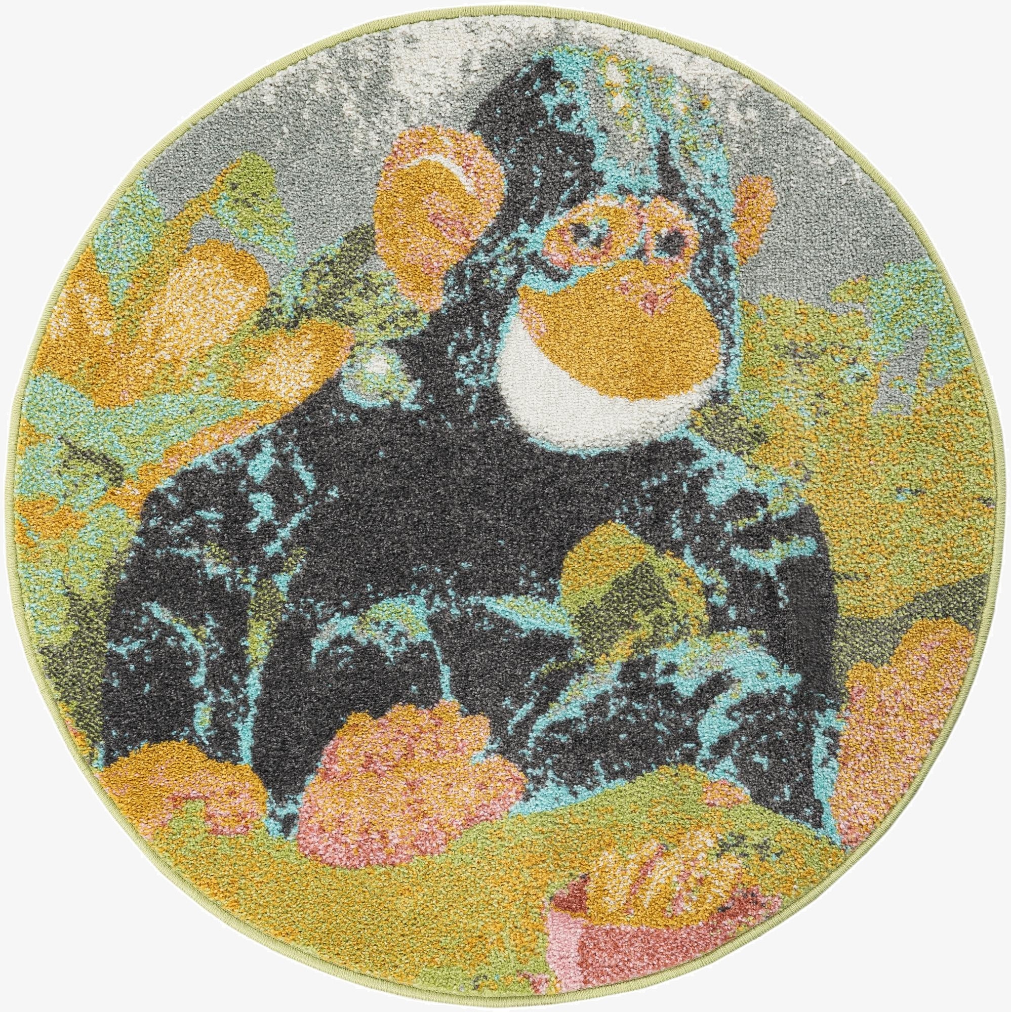  3' 3 x 3' 3 Gorilla Whimsy Kids Round Rug