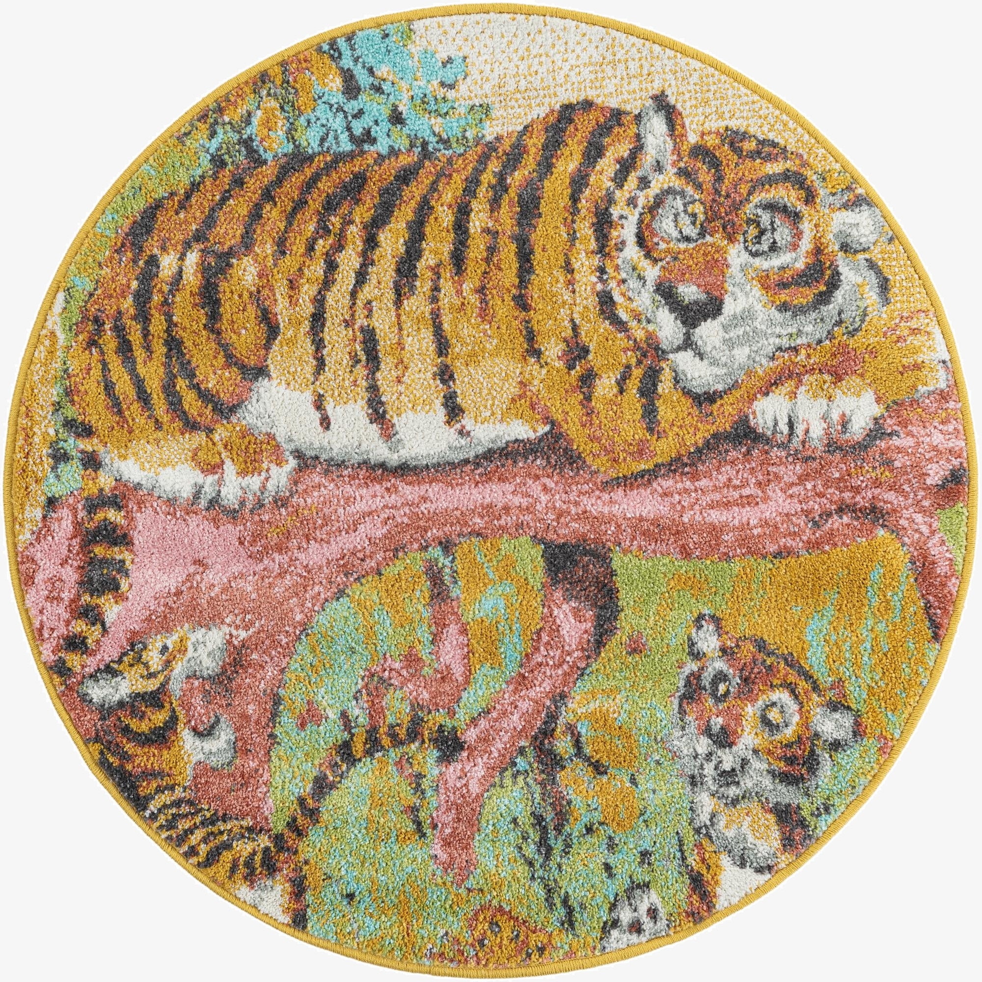 3' 3 x 3' 3 Tiger Whimsy Kids Round Rug