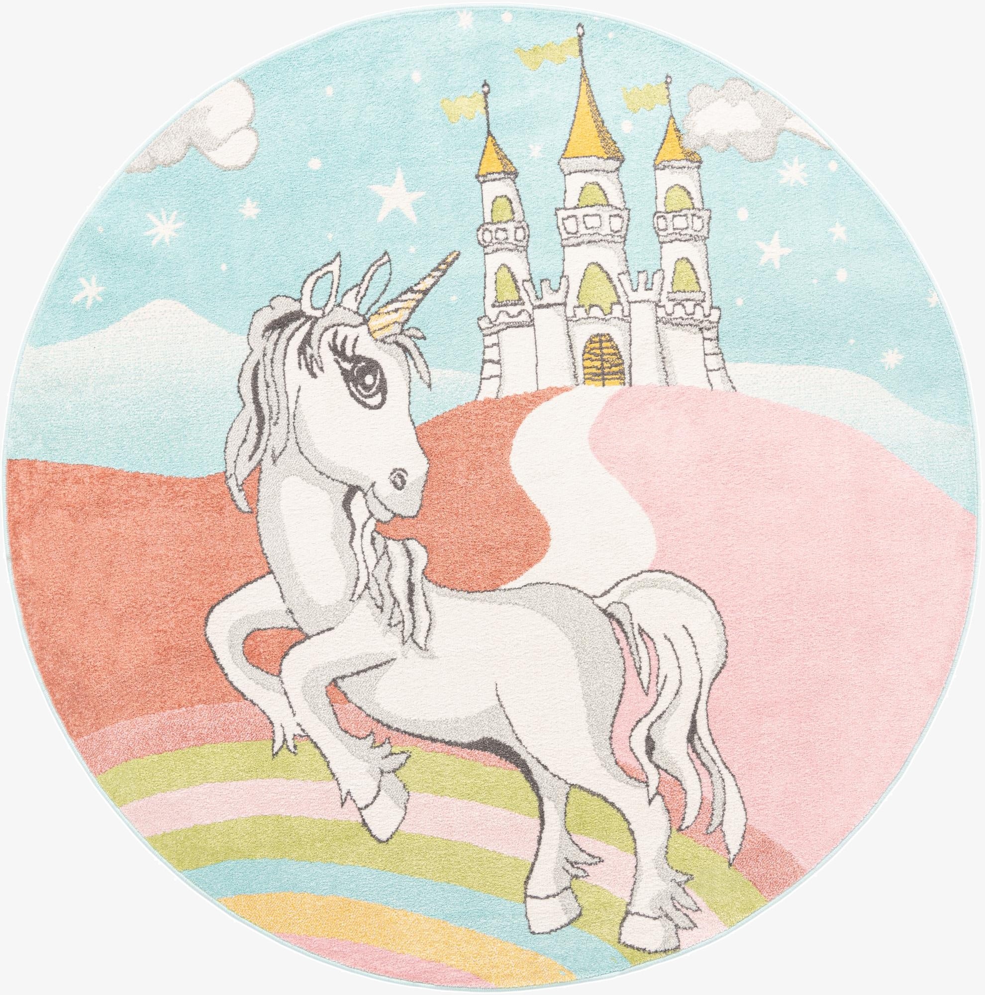  7' 10 x 7' 10 Unicorn Whimsy Kids Round Rug