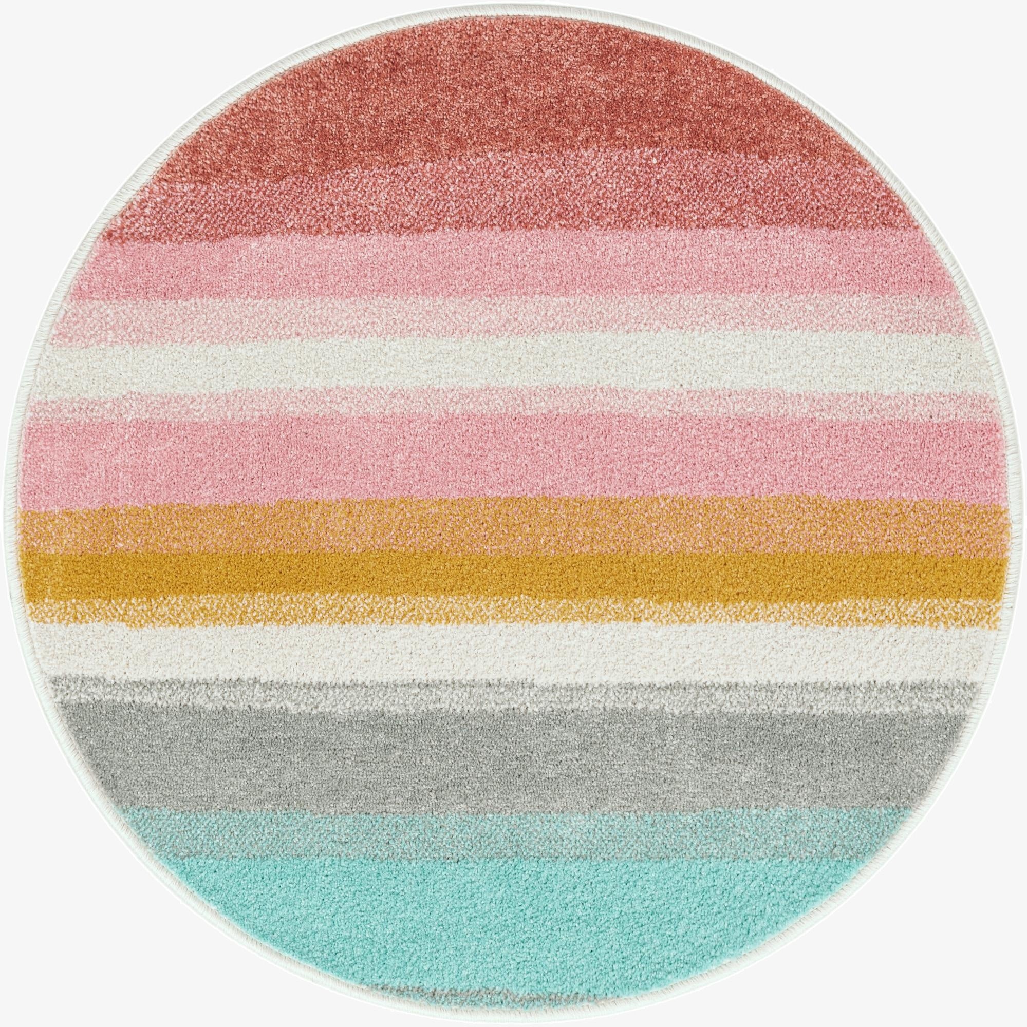  3' 3 x 3' 3 Rainbow Stripes Whimsy Kids Round Rug