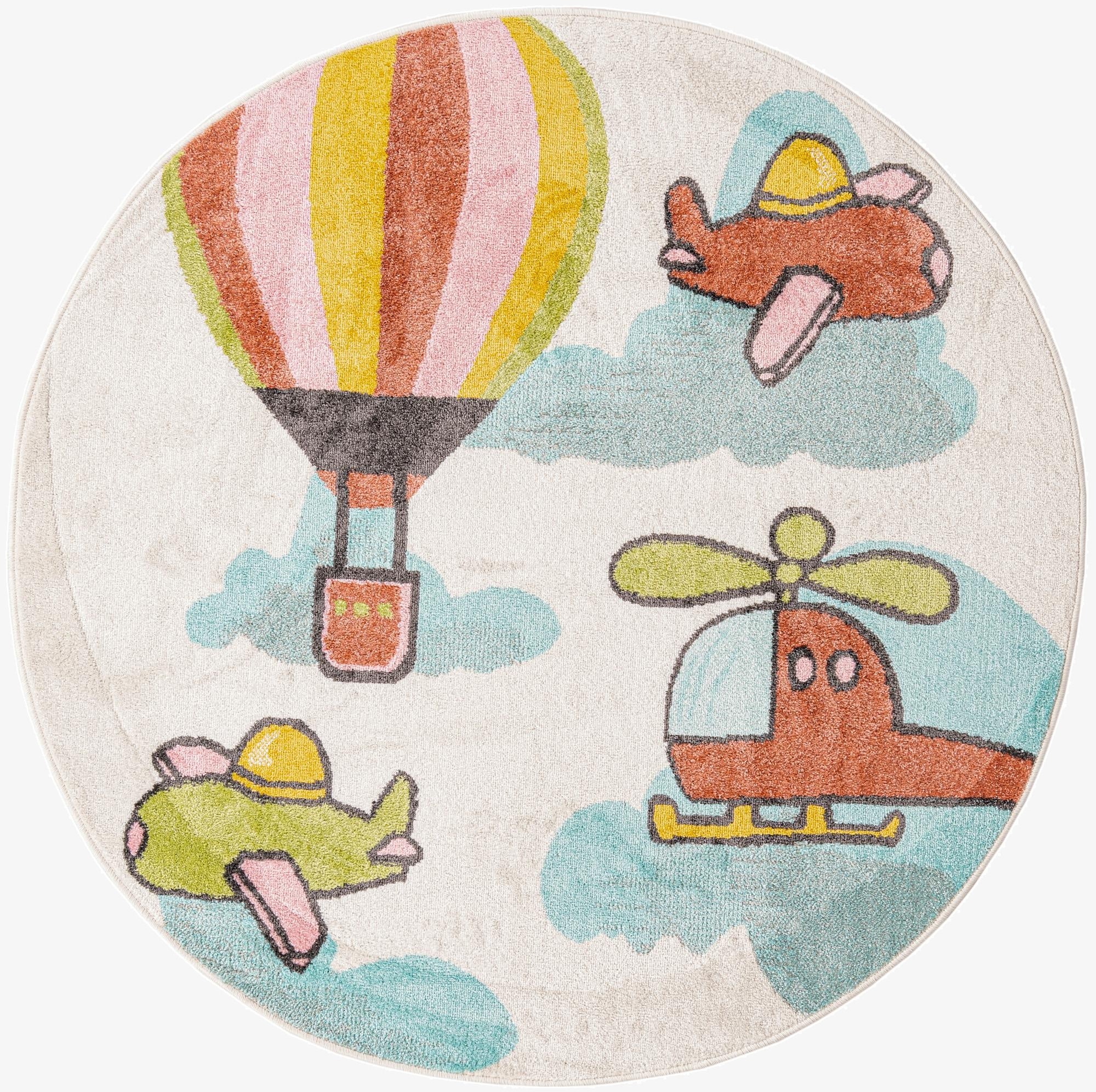  5' 3 x 5' 3 Airplanes Whimsy Kids Round Rug