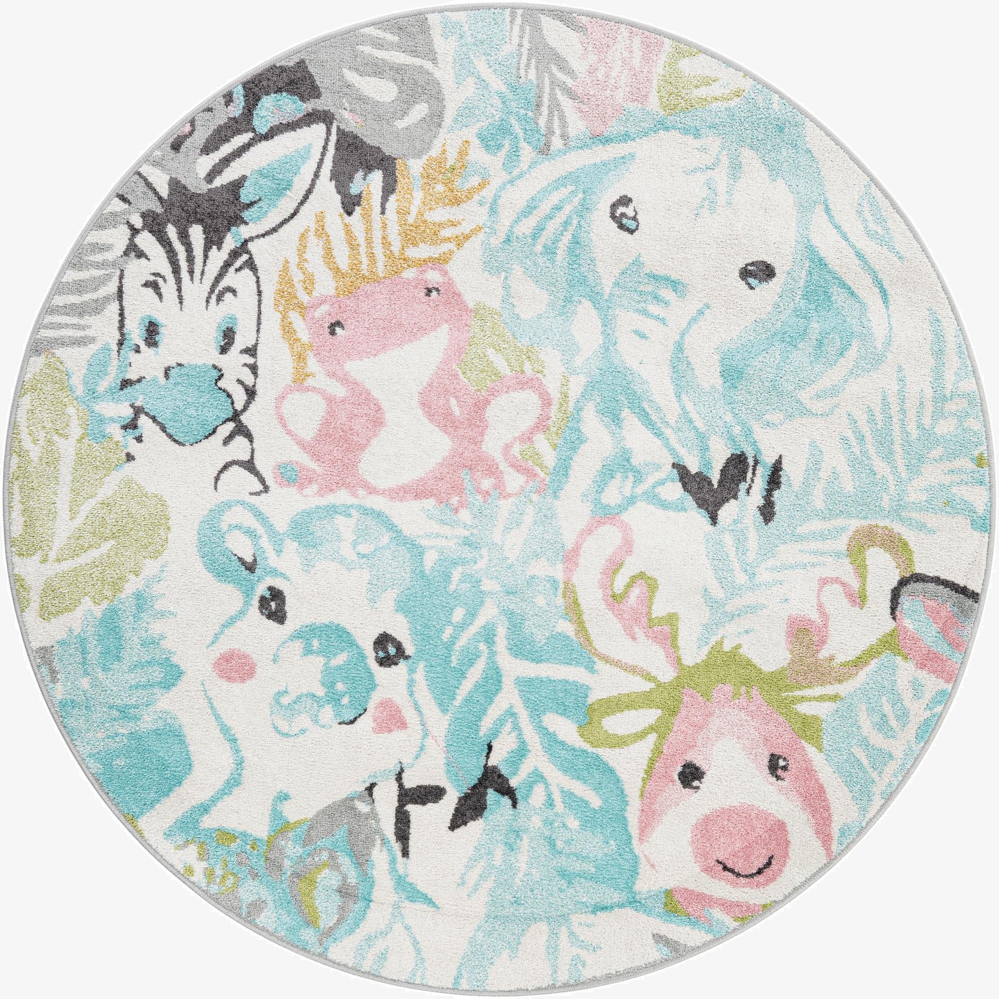 6' x 6' Animals Whimsy Kids Round Rug