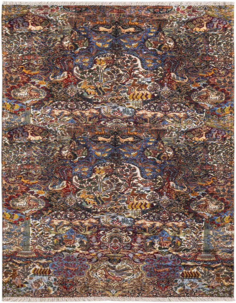A 5 Ft Runner rug from the Rugs.com Boutique collection, featuring a multi-colored Oriental pattern with intricate floral and animal motifs, perfect for a hallway.