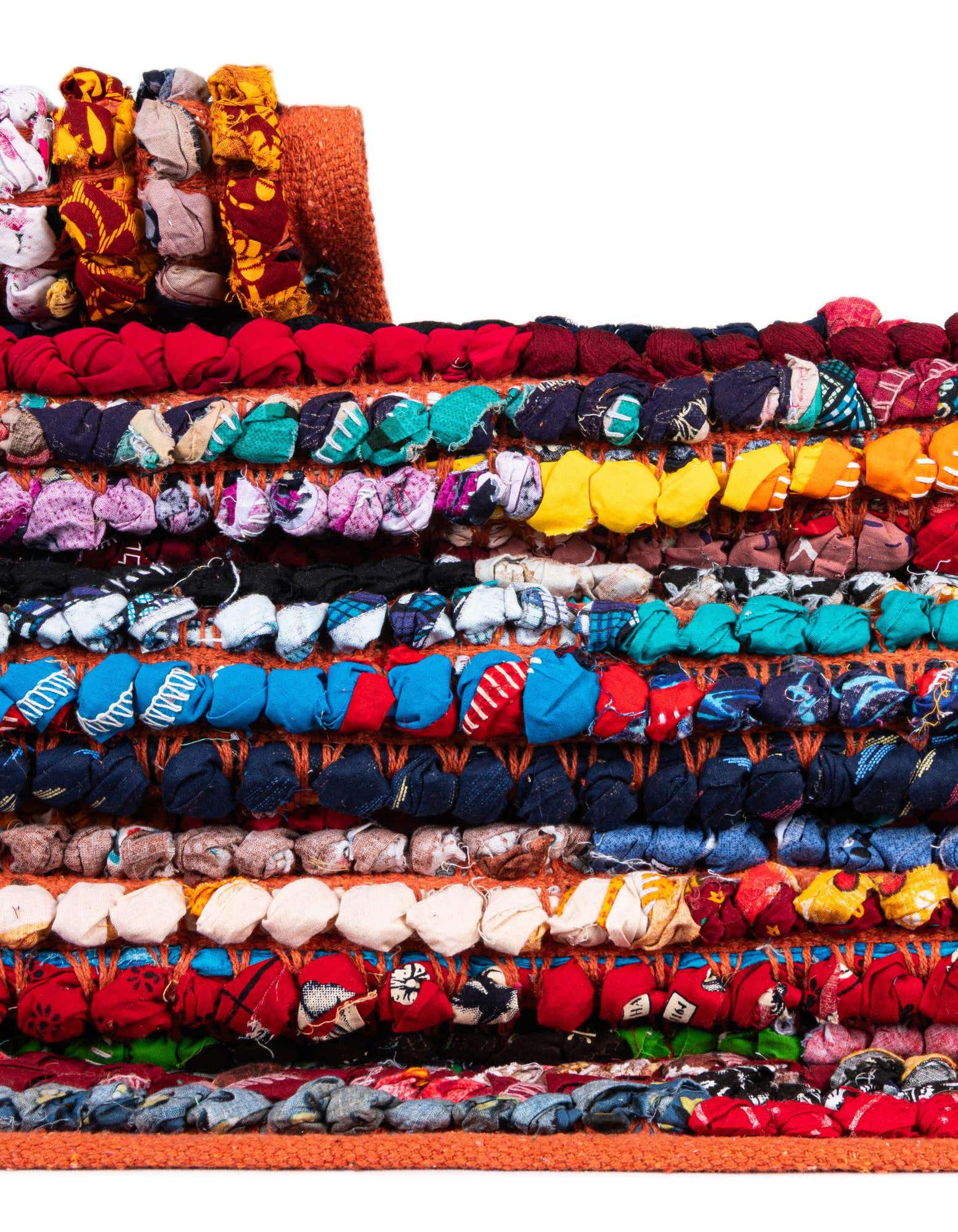 Primary image  2' 8 x 9'  Hand Braided Chindi Runner Rug