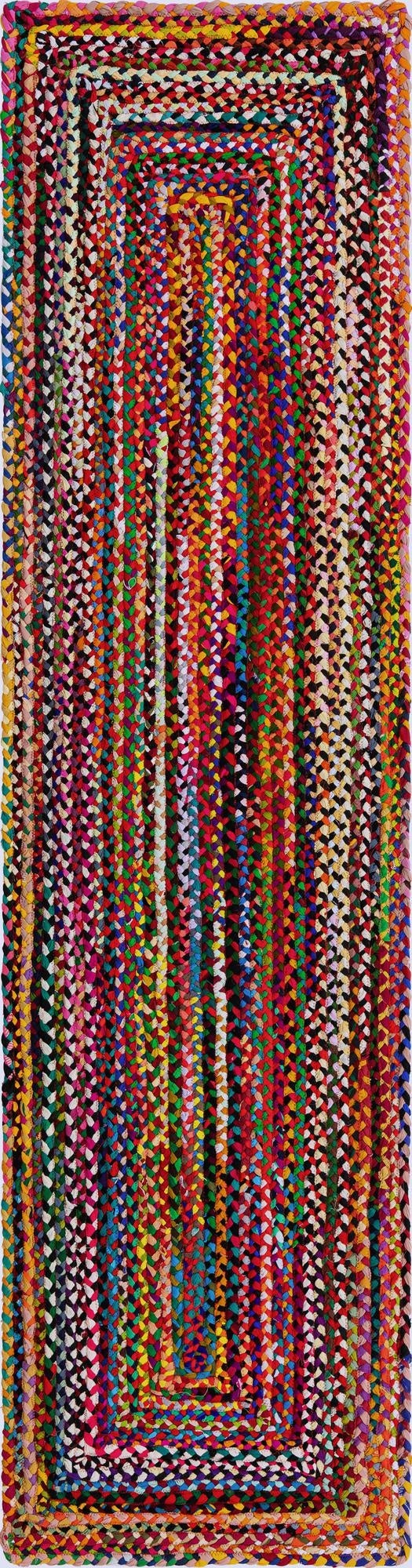  2' 7 x 10'  Hand Braided Chindi Runner Rug