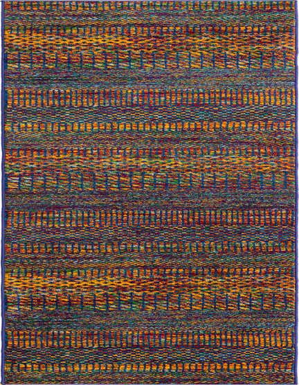 A vibrant 12 ft multi-colored runner rug with an eclectic, modern abstract pattern, ideal for a hallway.