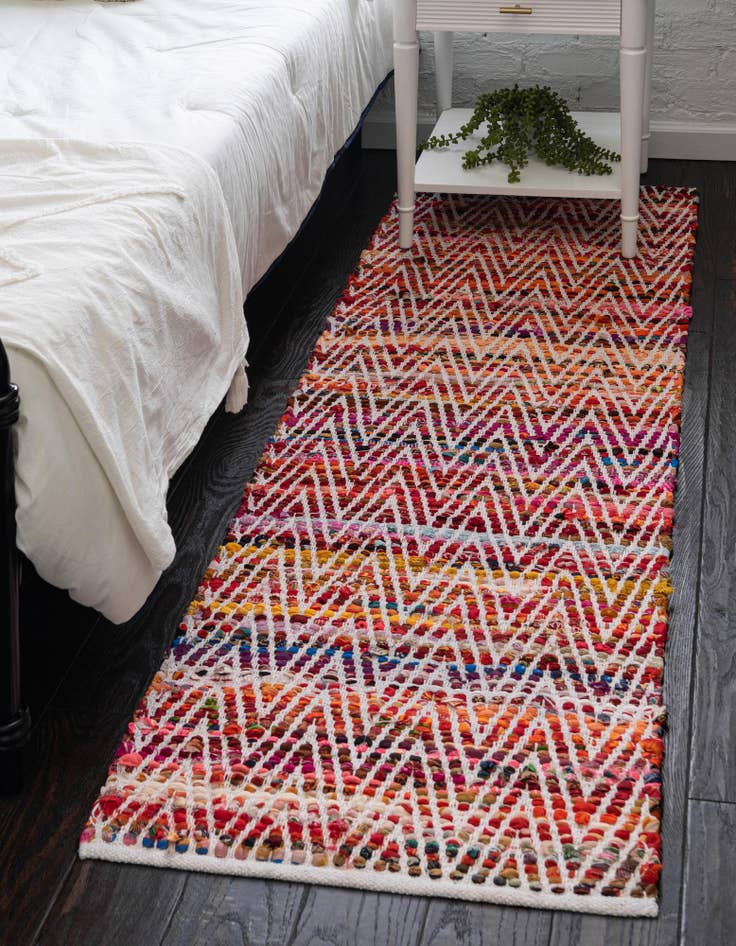 Detail image of  2' 2 x 6' 1  Hand Woven Chindi Chevron Runner Rug