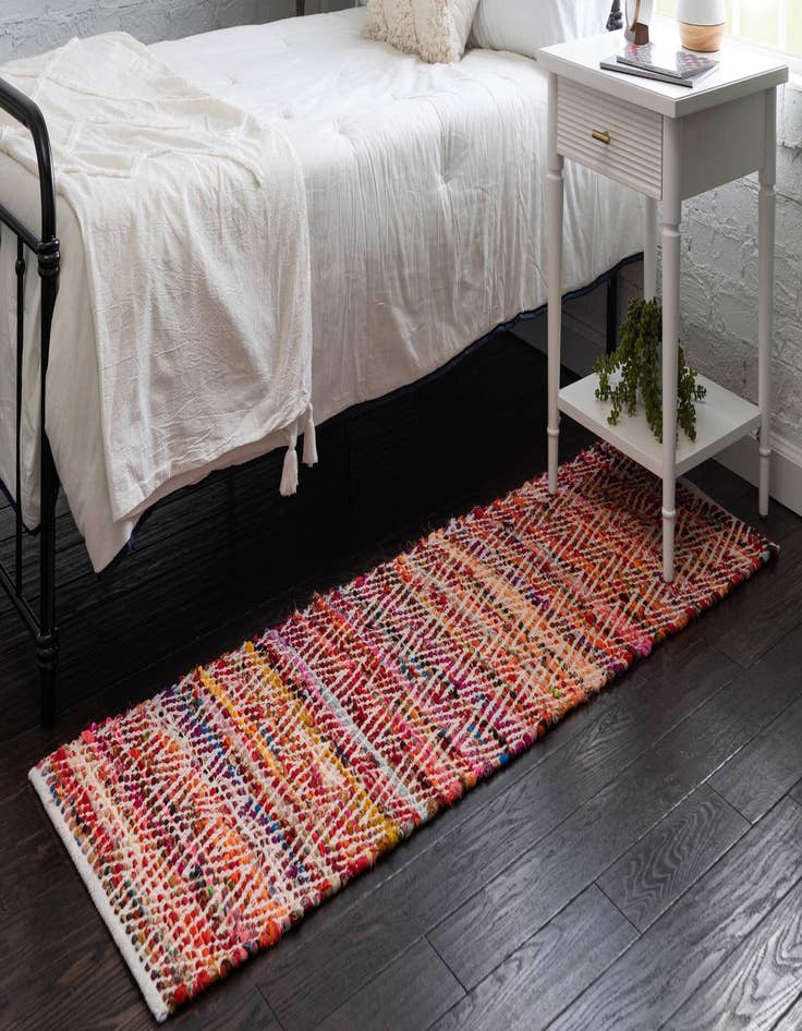 Detail image of  2' 2 x 6' 1  Hand Woven Chindi Chevron Runner Rug