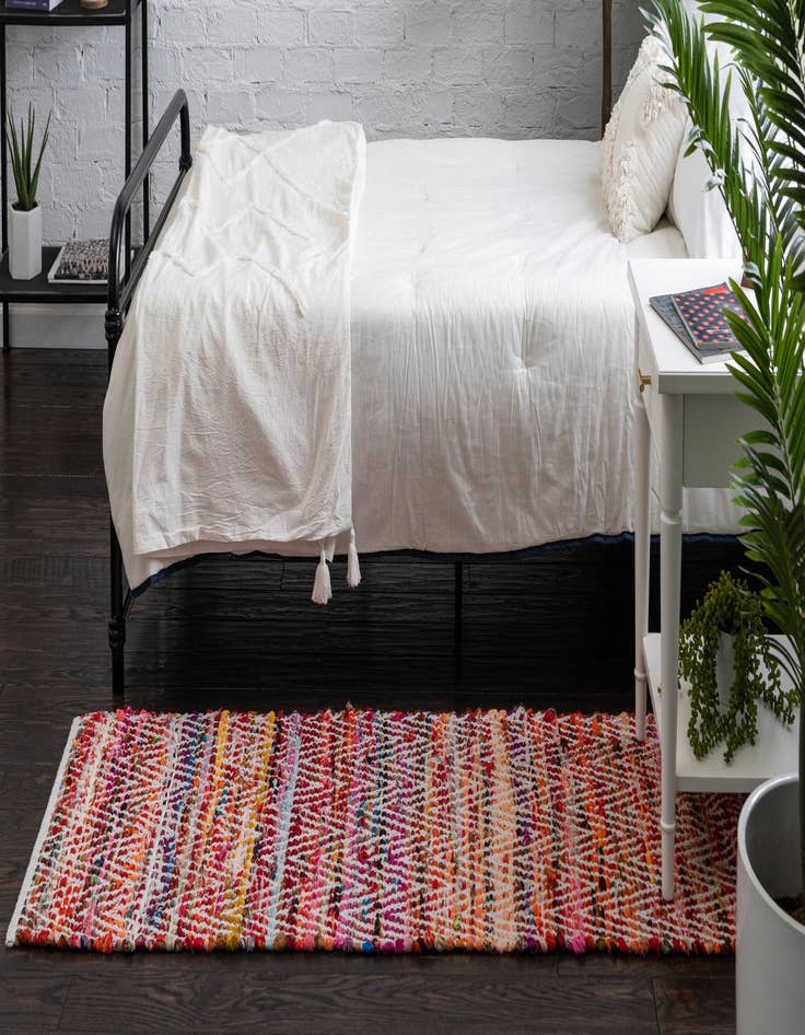 Detail image of  2' 2 x 6' 1  Hand Woven Chindi Chevron Runner Rug