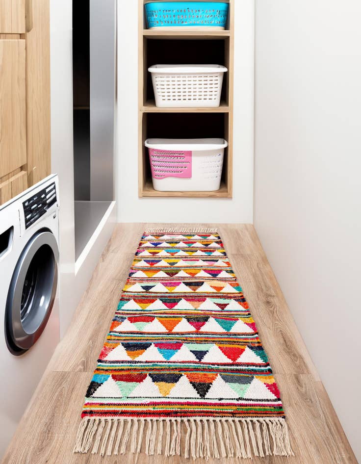 Detail image of  2' 2 x 6' 1  Hand Woven Chindi Trellis Runner Rug