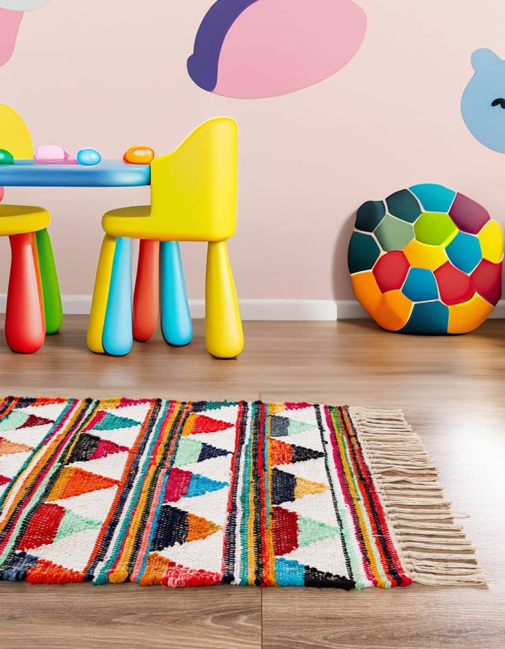 Detail image of  2' 2 x 6' 1  Hand Woven Chindi Trellis Runner Rug