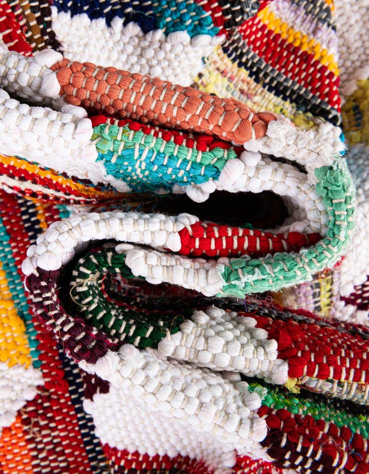 Detail image of  2' 2 x 6' 1  Hand Woven Chindi Trellis Runner Rug