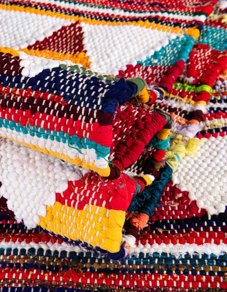 Detail image of  2' 2 x 6' 1  Hand Woven Chindi Trellis Runner Rug