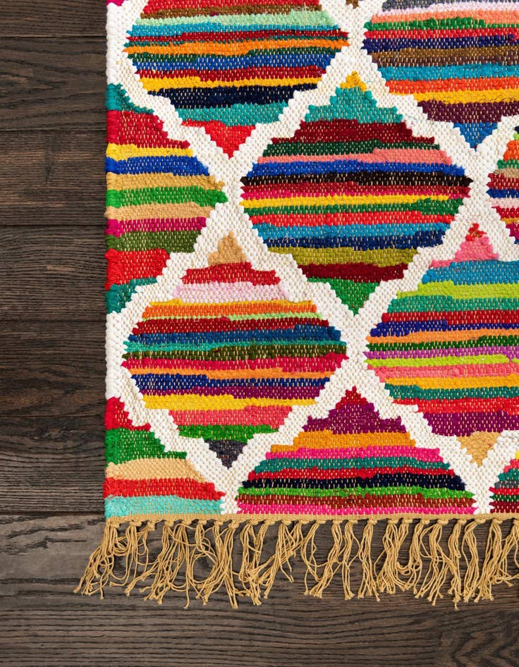 Detail image of  2' 2 x 6' 1  Hand Woven Chindi Trellis Runner Rug