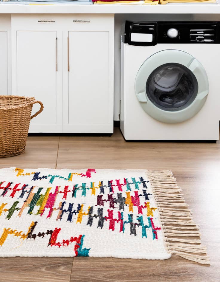 Detail image of  2' 2 x 6' 1  Hand Woven Chindi Trellis Runner Rug