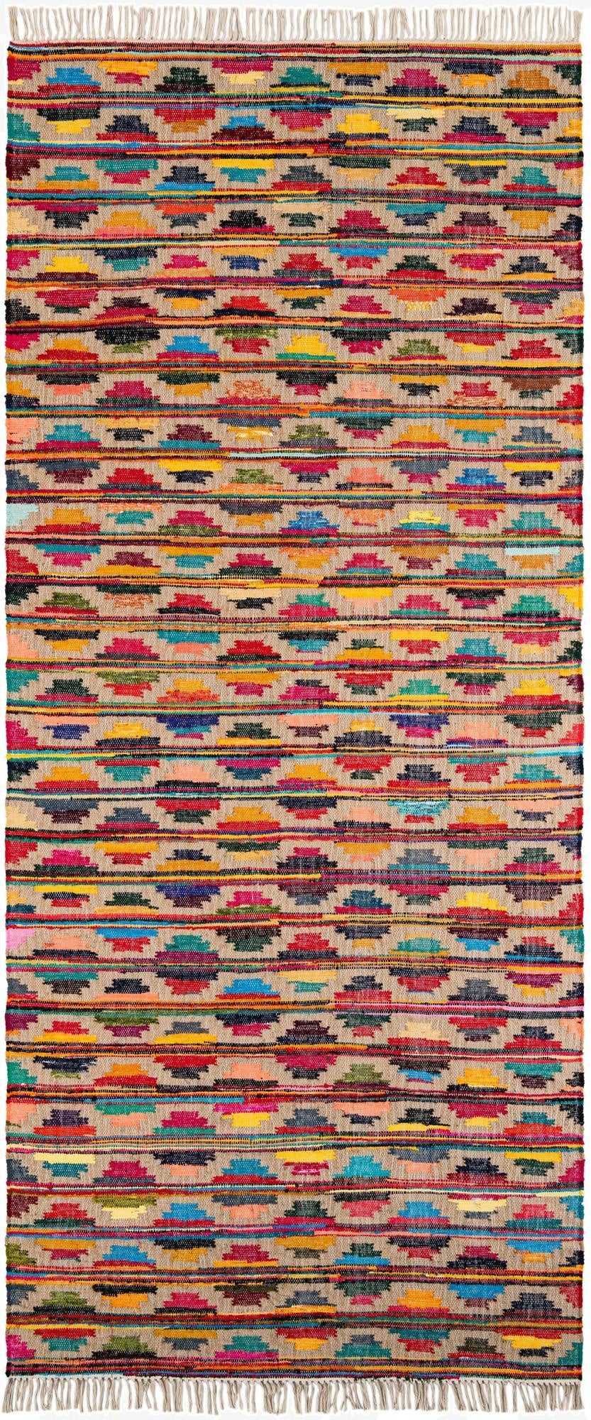  5' 1 x 11' 8  Hand Braided Chindi Trellis Runner Rug