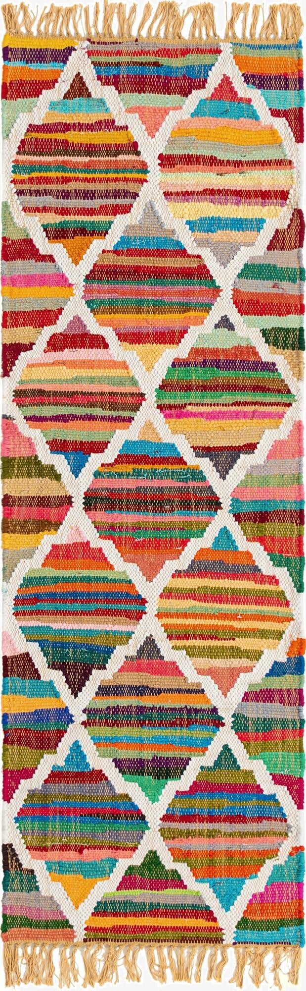  2' 2 x 6' 1  Hand Woven Chindi Trellis Runner Rug