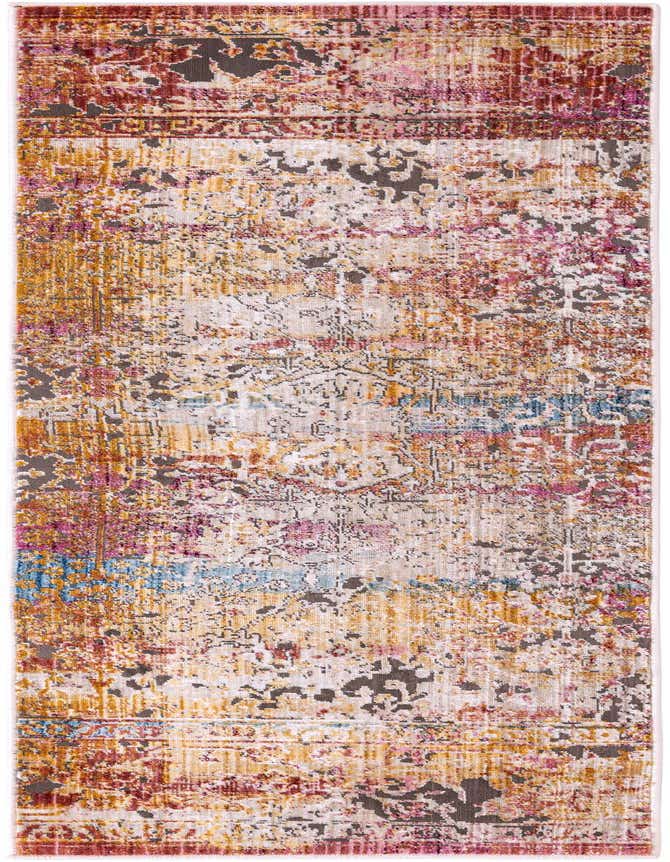 A 6 ft runner rug from the Deepa collection, featuring a multi-colored distressed traditional pattern with shades of gold, red, blue, and purple.