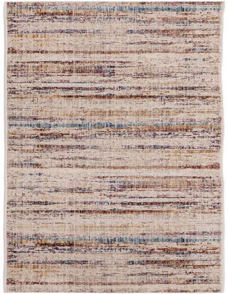A 12 Ft runner rug with a multi-colored abstract pattern featuring hues of blue, brown, and gold on a light background, suitable for a hallway.